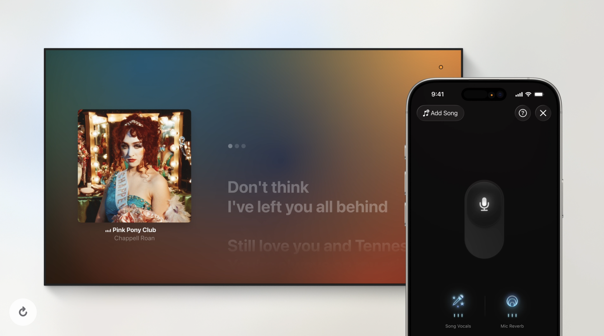 Apple Music SIng on Apple TV, with an iPhone used as a mic