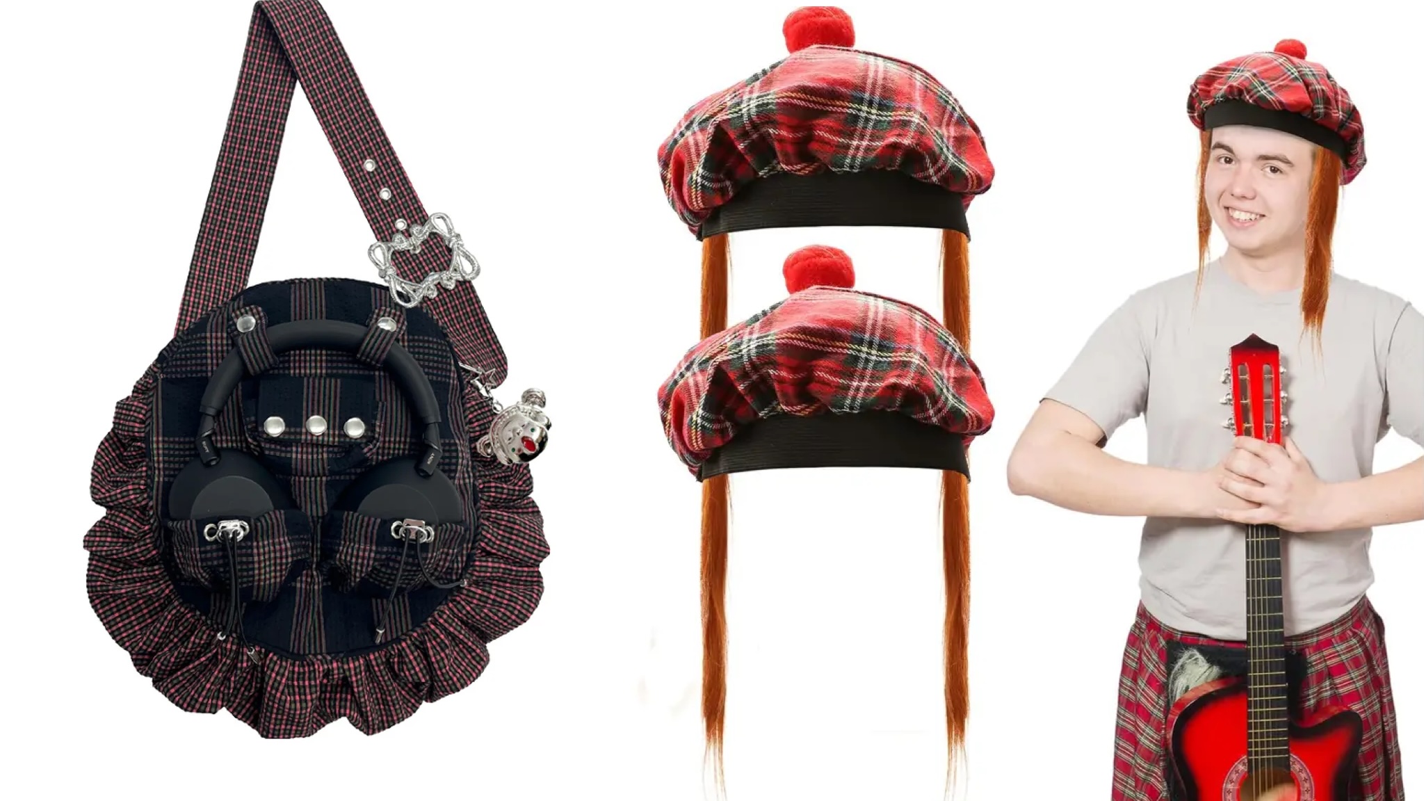 The Chopova Lowena Alto bag for Sony, and a young man modelling horrible novelty Scottish hats on Temu