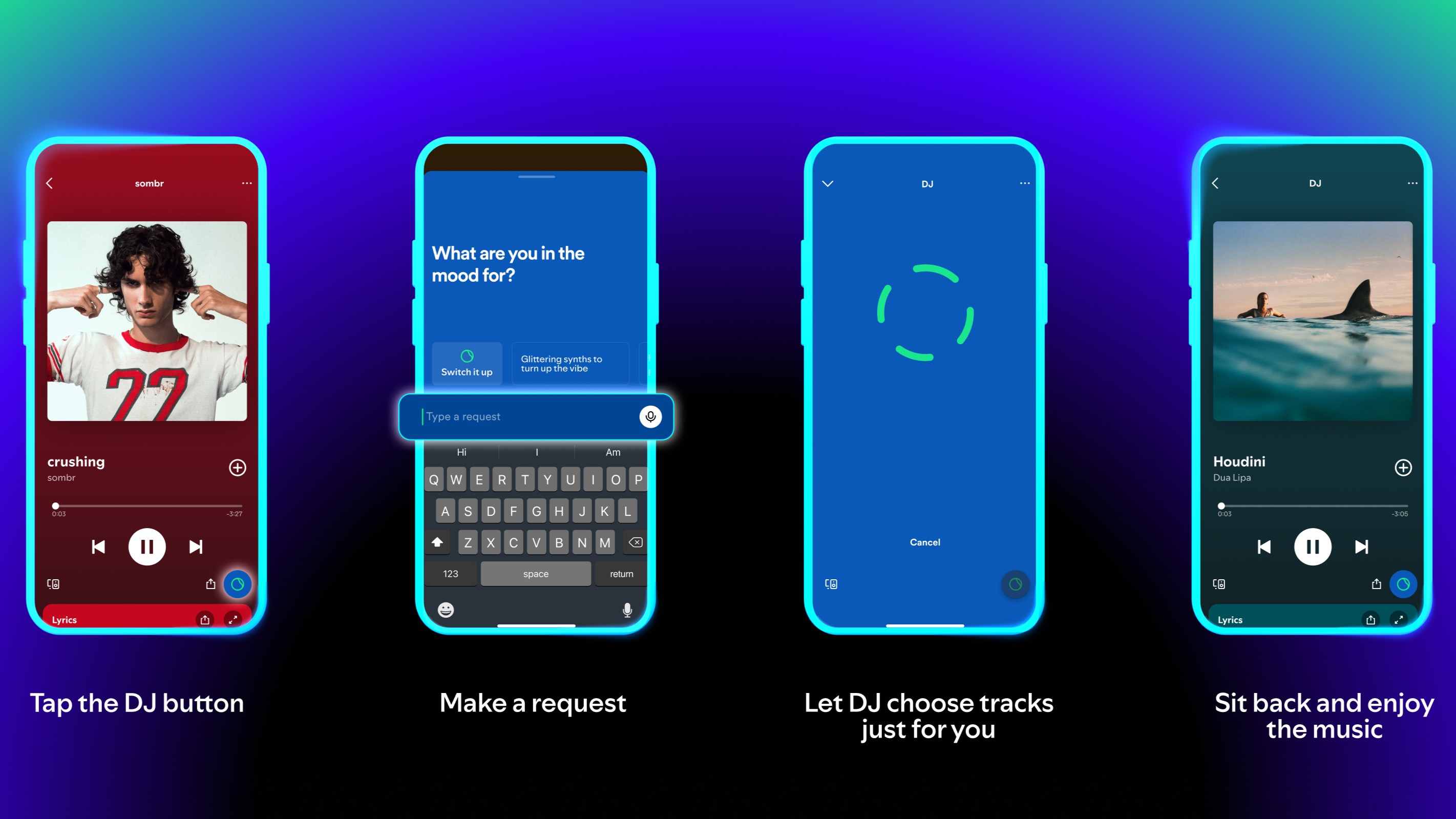 An infographic showing how to type a music request for Spotify's AI DJ