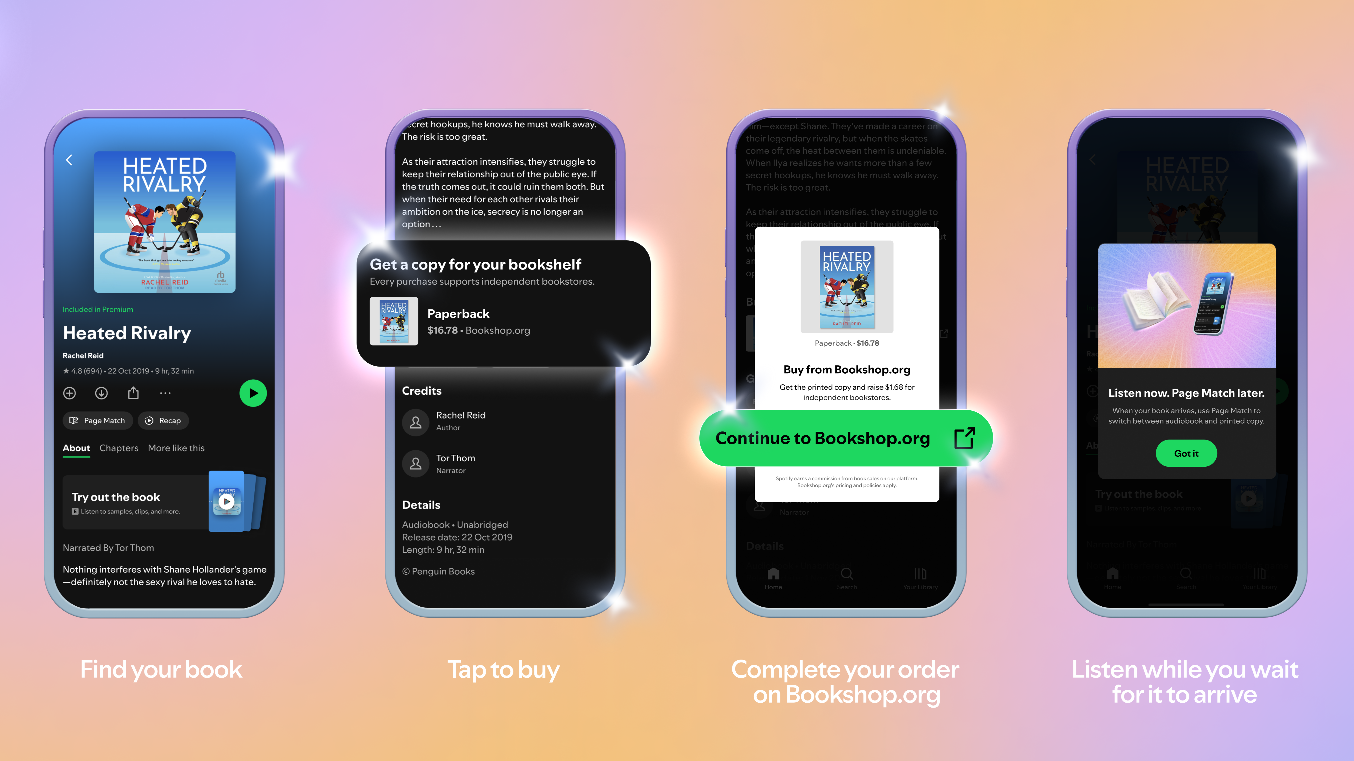 An infographic showing how to purchase physical books from the Spotify app