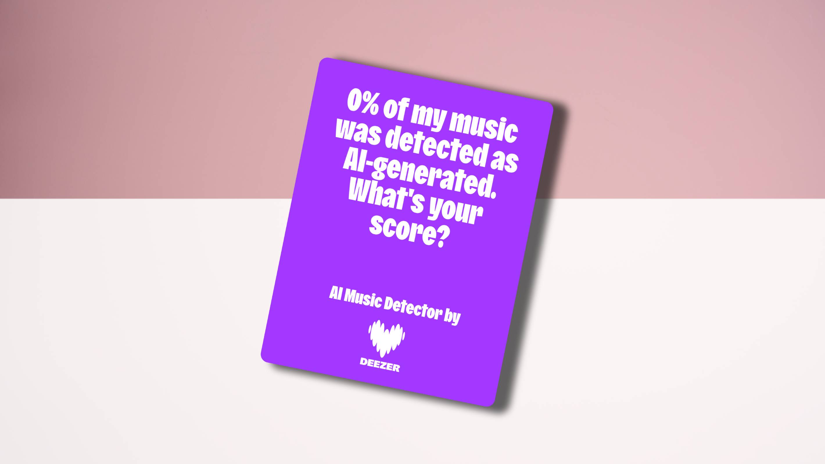 Deezer's no-AI badge, on a pink-and-white background.